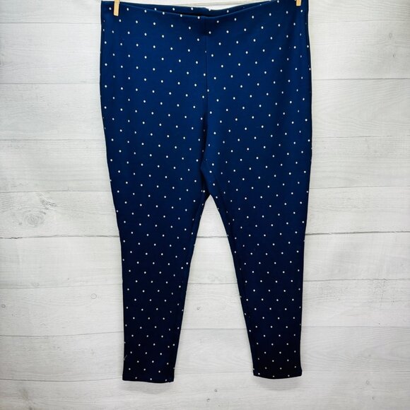 Chico’s 3 (16/XL) Navy Blue Polka Dot Leggings Stretch Pull On Slim Ankle Pants - Picture 2 of 15